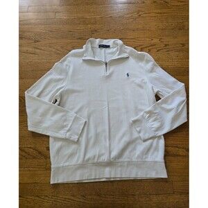 Polo Ralph Lauren Pullover Sweater Men's Large White 1/4 Zip Pony Preppy Casual
